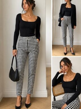 ZARA Black & White Gingham Skinny Leggings — Women’s M